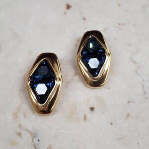 Signed SAL Swarovski Sapphire Blue Crystal Clip on Earrings